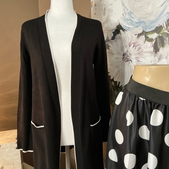Black Cardigan Sweater With Accents of White Trim by 89th & Madison - Picture 3 of 6